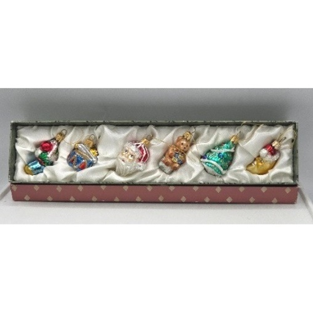 Vintage Miniature Blown Glass Christmas Ornament Set 6pc Collectors Series